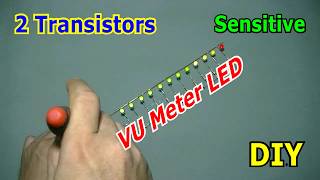 2 Transistors Sensitive Input VU Meter LED Circuit