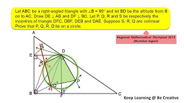 Geometry | Regional Mathematical Olympiads 2015 | Right Triangle | Incentres | Concyclic points |