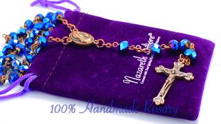Nazareth Store️ Deep Blue rosary beads catholic necklace for men women glass beads Christian prayer
