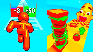 Sandwich Runner vs Tall Man Run ⭐🟦🟩🟧⭐️ Hard Levels Challenge Walkthrough Gameplay Ep1039