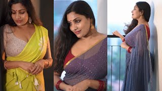 South Indian Saree D Style Grey Netted Saree & Den Border Red Cotton Blouse