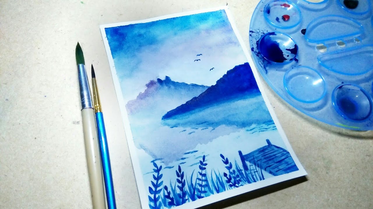 Easy Watercolor Painting Mountains Scenery Melukis Pemandangan