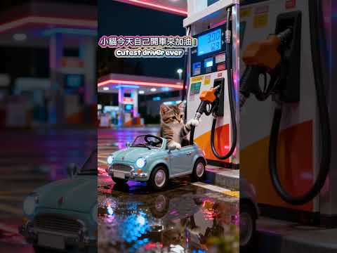 超萌駕駛加滿油準備出發🚗🐱Cutest Little Driver Fueling Up 史上最かわいいドライバーの給油タイム 세상에서 제일 귀여운 운전자 #shorts