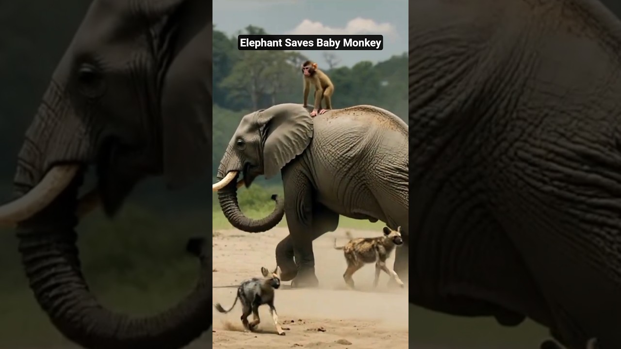 Elephant Saves Baby Monkey From Hyenas | True Animal Instinct in Action 
