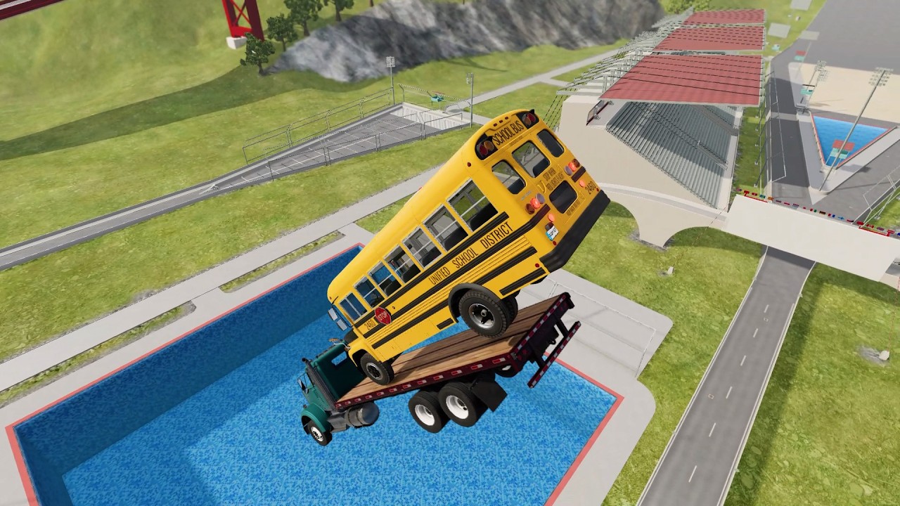 Автомобили против бассейна для ныряния: уникальные прыжки грузовиков и автобусов | BeamNG Drive