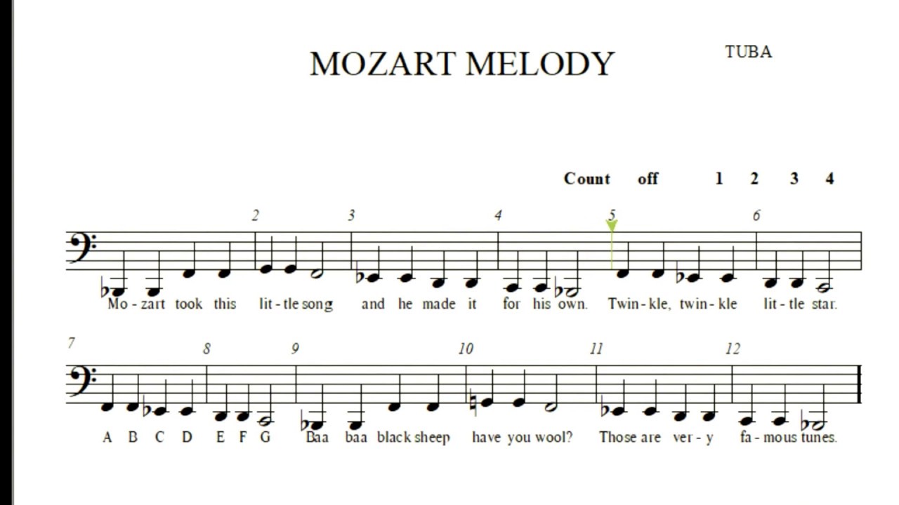 mozart melody tuba youtube tubby the tuba sheet music