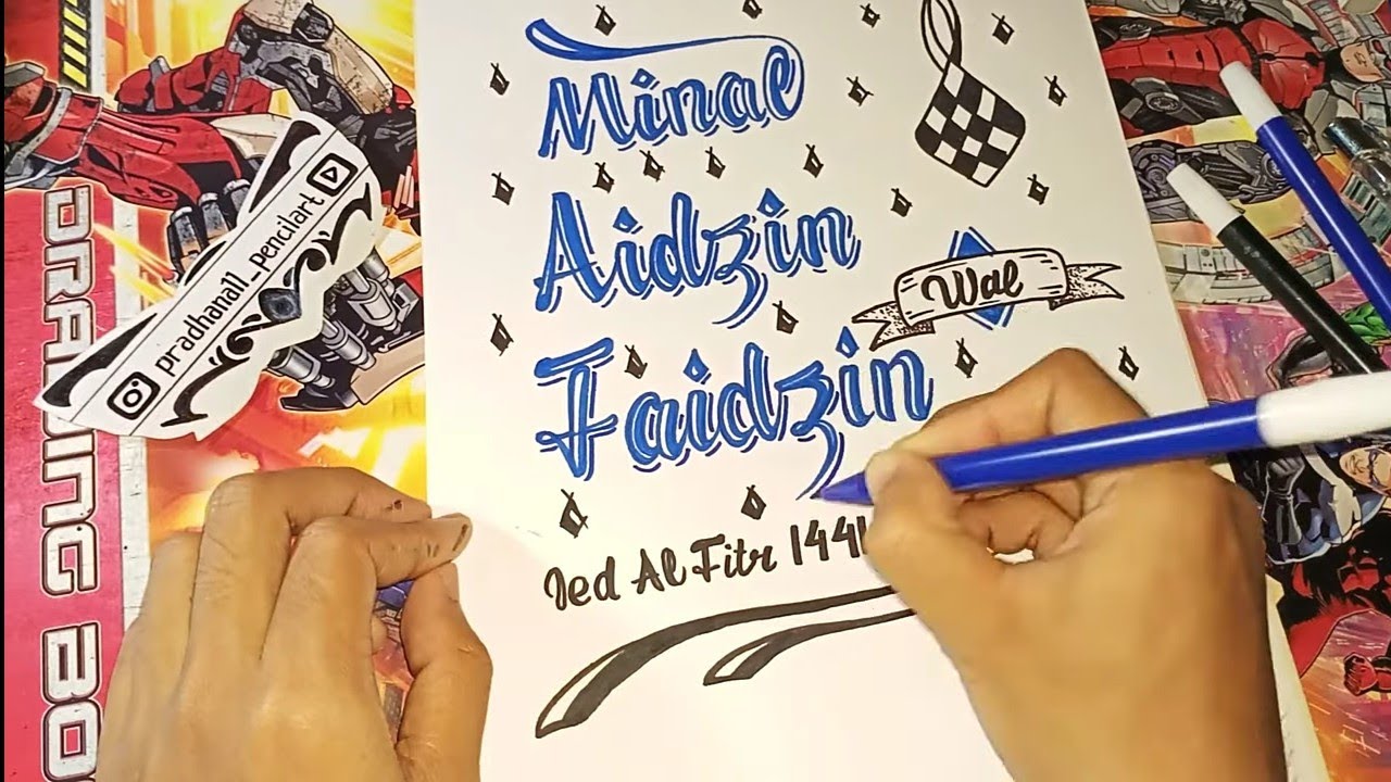 Membuat Tulisan Minal Aidzin Wal Faidzin Dikertas | Time Lapse - YouTube