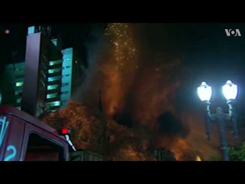 Dramatic Moment Blazing Building Collapses in Sao Paulo