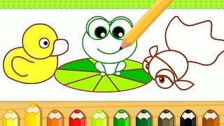 Dạy bé học vẽ - Bé Vẽ và Tô Màu Con Vịt, Con Cá, Con Ếch