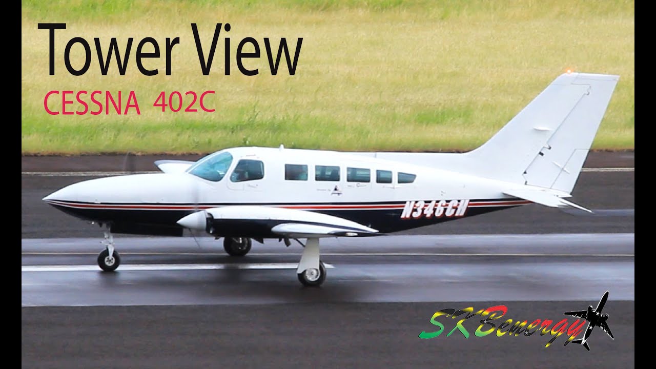 Up Close !!! CESSNA 402C departing St. Kitts R.L.B Int'l Airport (Tower View) !!!