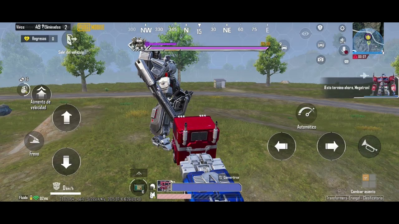 Jugando el evento PUBG MOBILE de Transformers, conduciendo a Megatron por el mapa (sale mal)