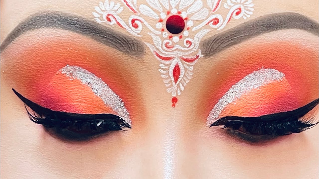 Indian Bengali Bridal Eyes Makeup Tutorial Red & orange Half cut crease eyes makeup… YouTube