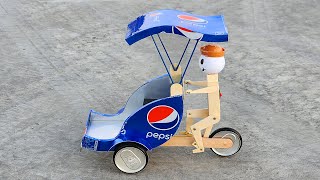 Electric Transport Rickshaw with Robot - Tricycle Bike From Pepsi Cans - DIY