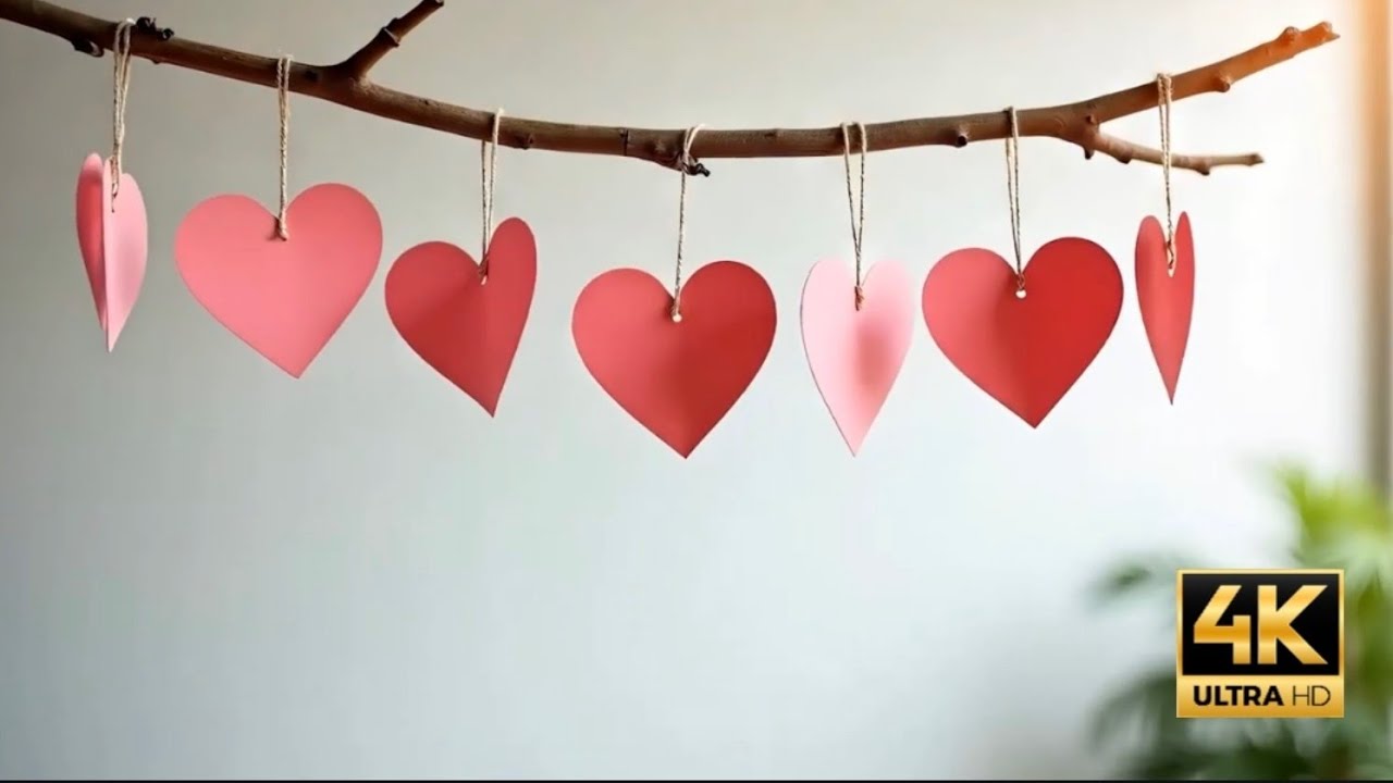 1 Hour Valentine's Day Screensaver 4K | Red Paper Hearts | Ambient Background