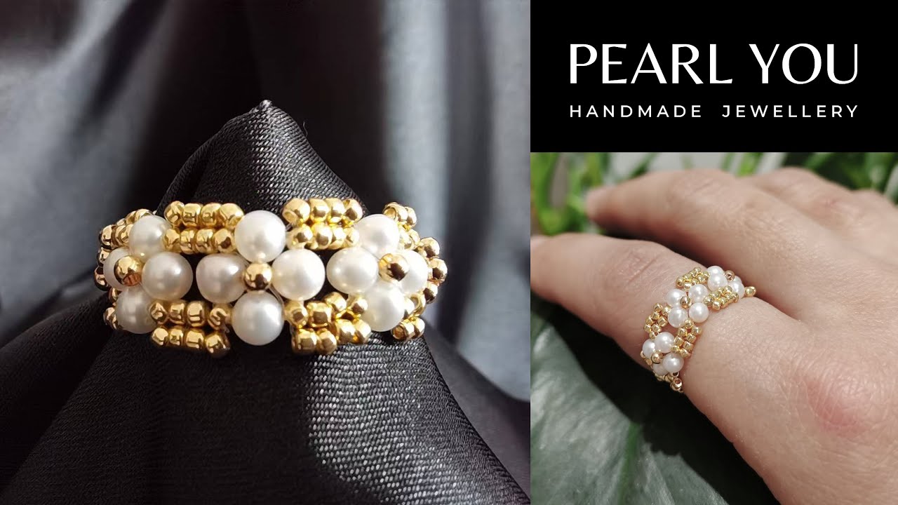 Handmade Flowerlet Pearl Ring for Daily Wear! Free Tutorial of Easy Beaded Rings making at Home 串珠戒指