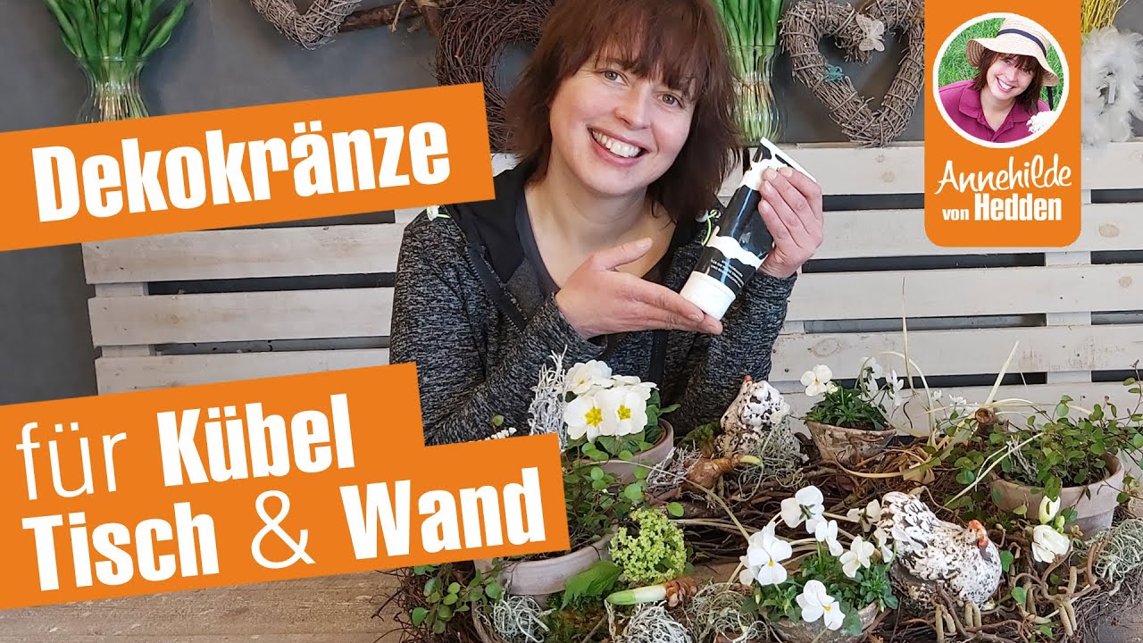 Osterdeko für Blumenkübel, als Türkranz oder Tischdekoration. Natürliche Dekoideen für den Frühling.