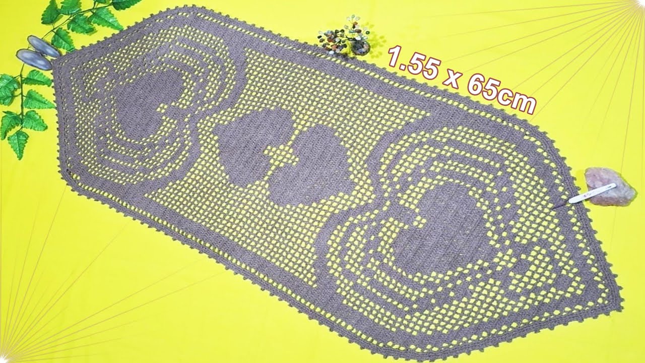 CAMINHO DE MESA EM CROCHÊ FILÉ CORAÇÕES APAIXONADO ZAZÁ 