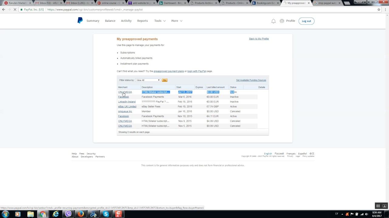 How to remove paypal automatic payments