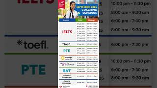 September 2025 Coaching Schedule | IELTS, TOEFL, PTE, GRE, GMAT, SAT, Languages