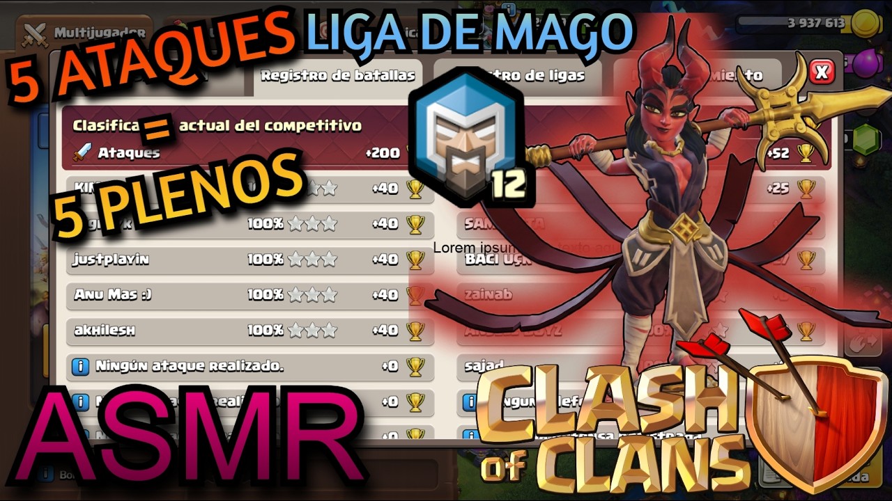 CLASH OF CLANS / BATALLA COMPETITIVA 🛡️⚔️ 5 ATAQUES 5 PLENOS / LIGA DE MAGO / ASMR 😴