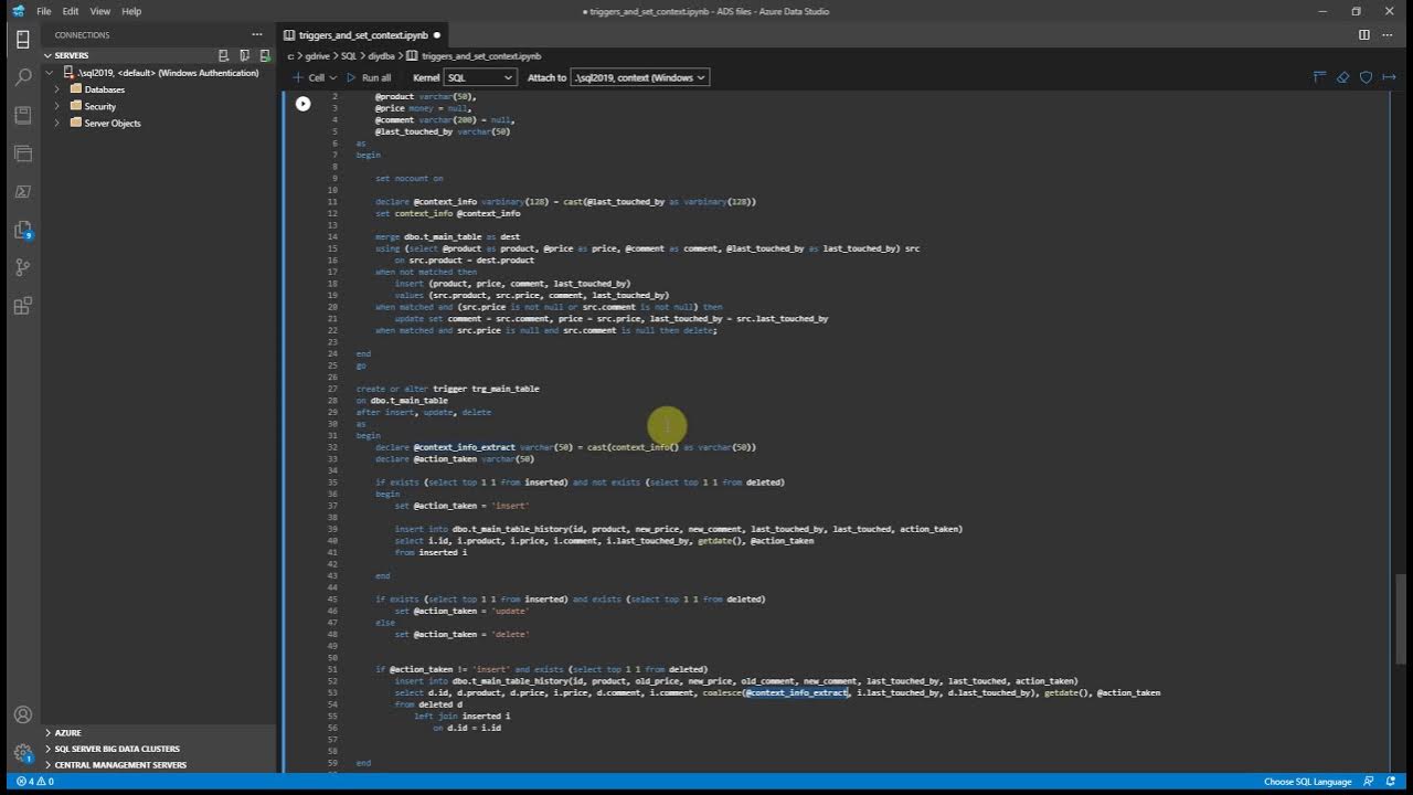 SQL insert/update/delete triggers and user audit - YouTube