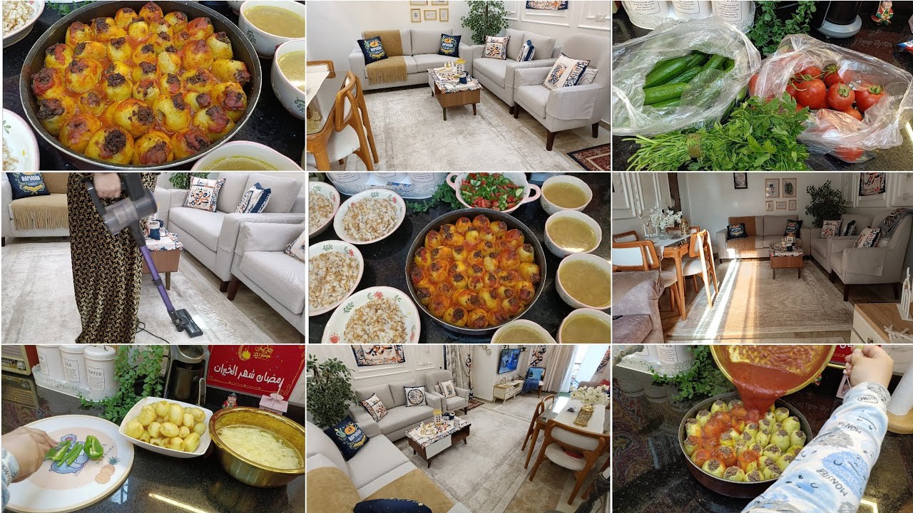 سفره رمضانيه🌛تنضيف الريسبشن مع فطار وأجواء رمضان في بيتي الجديد 🏡