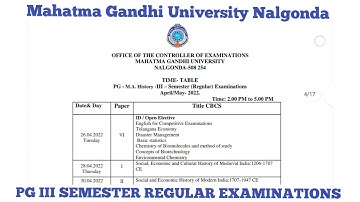 Mahatma Gandhi University Nalgonda PG III SEMESTER REGULAR EXAMINATIONS Official Schedule time table