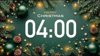 4 Minute Christmas Timer 🔕 No Music (4K) 🎄 - with Alarm Sound