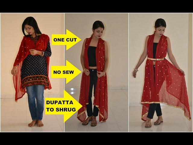 how to make dress from dupatta without cutting (without cutting or stitching)dress making from dupatta