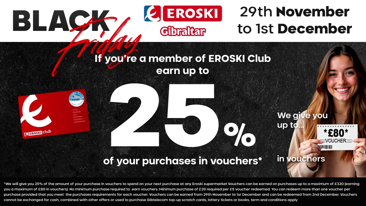 Black Friday at Eroski Gibraltar - 25% of your shopping in vouchers