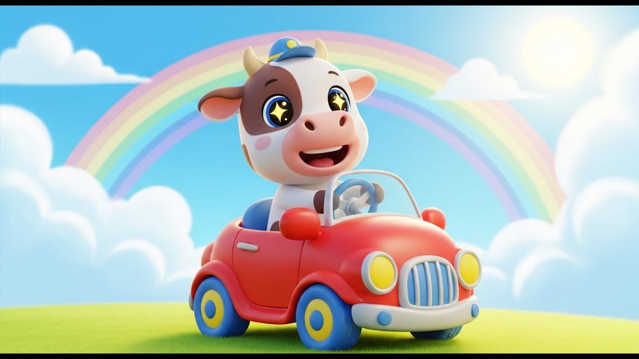 Baby Cow Drives a Car | Popular Nursery Rhyme For Kids | Sing Along With Kids