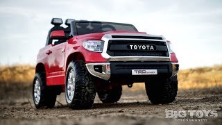 Shop today at www.bigtoysgreencountry.com toyota tundra ride on 2
seater pickup truck w/rubber tires & leather seat this has it all!
rubber tires, work...