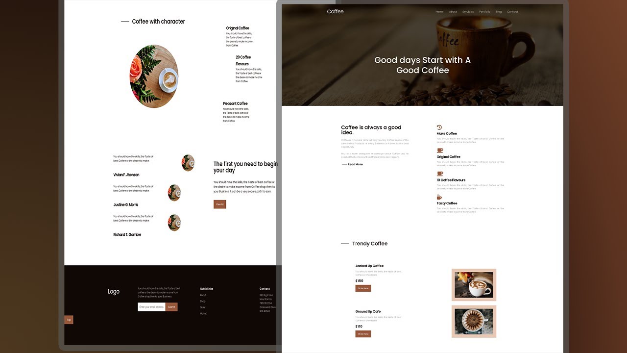 Create A Complete Responsive Website Using HTML CSS & JS | Coffee ...