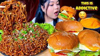 This Is Addictive Asmr Burgers & Black Bean Noodles Mukbang