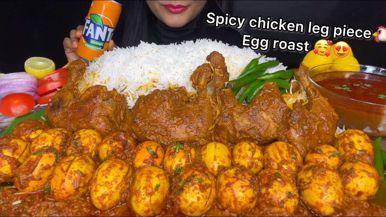 ASMR EATING SPICY CHICKEN LEG PIECE CURRY🔥EGG ROAST,RICE&GREEN CHILLI*EATING VIDEOS * spiceasmr