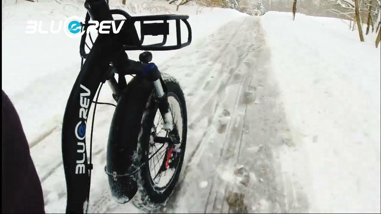 eBike ride during a winter snow blizzard on the Bluerev Ultra fat folding  cargo bike. 