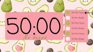 ⏳ 3-hour 50/10 Pomodoro Timer – Silent & Distraction-Free 🕒 | No Beeps, Just Focus