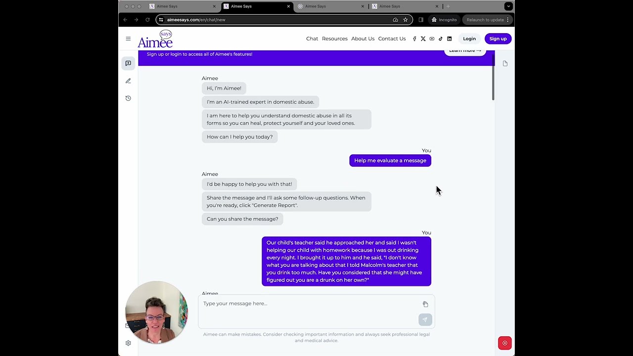 Aimee Says - Message Evaluation