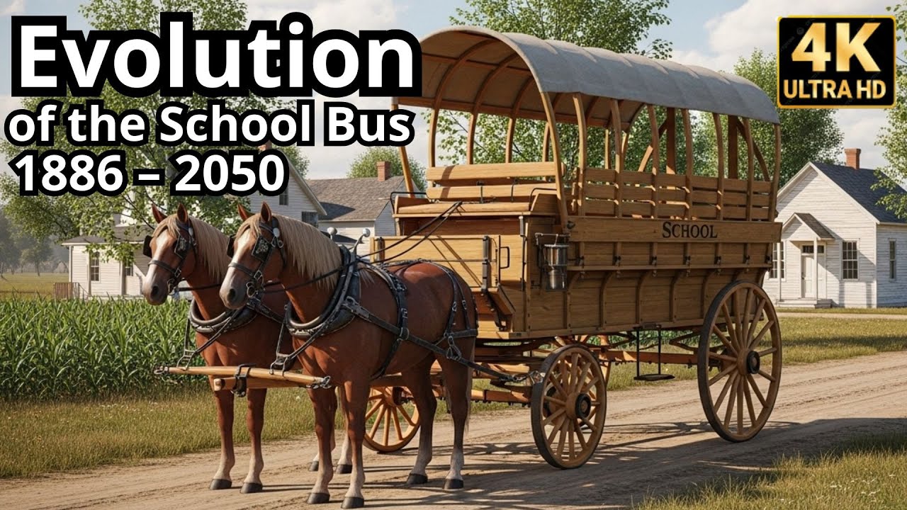 Evolution of the School Bus from 1886 to 2050 (4K video)