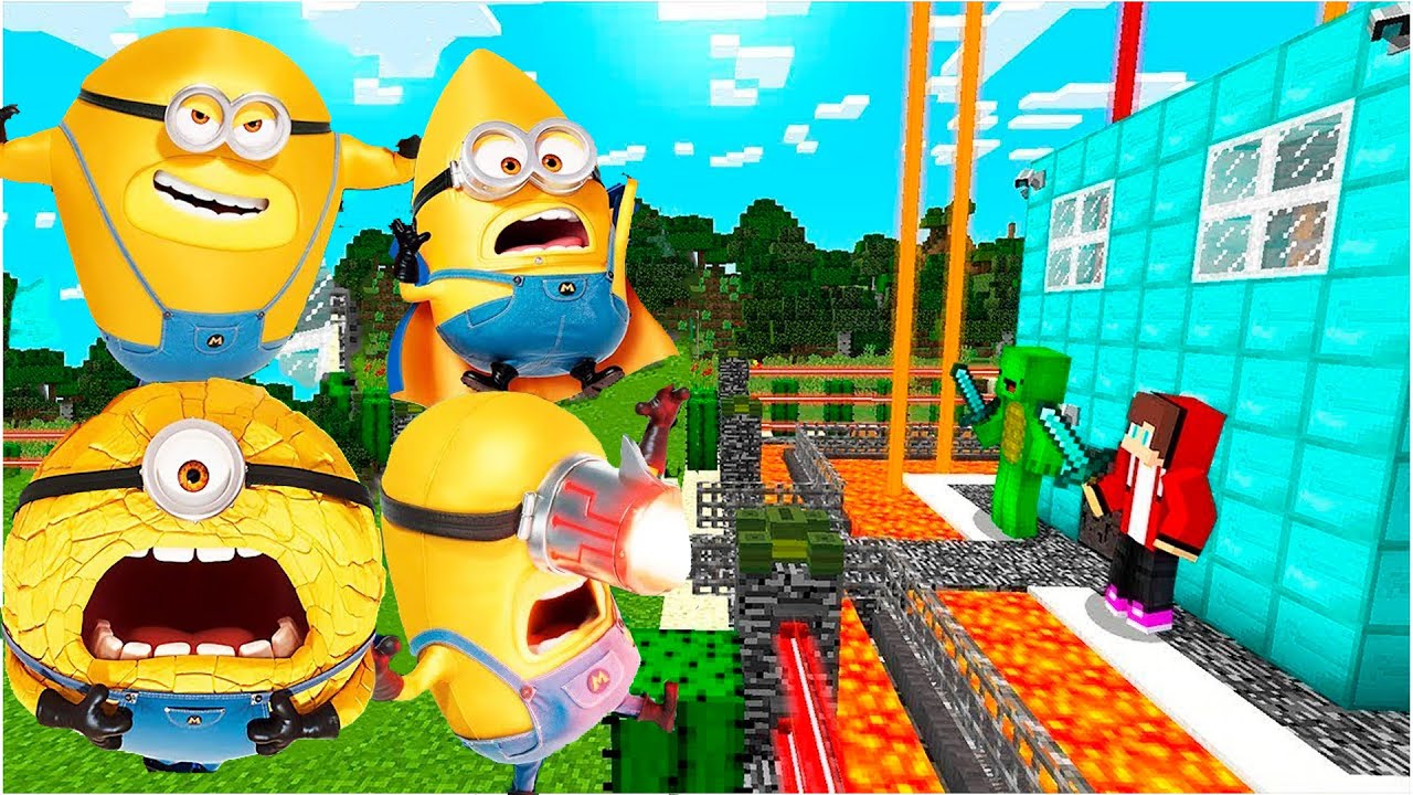Jerry , Mel , Gus , Dave Minions vs Security House in Minecraft! Despicable Me 4 Maizen JJ and Mikey