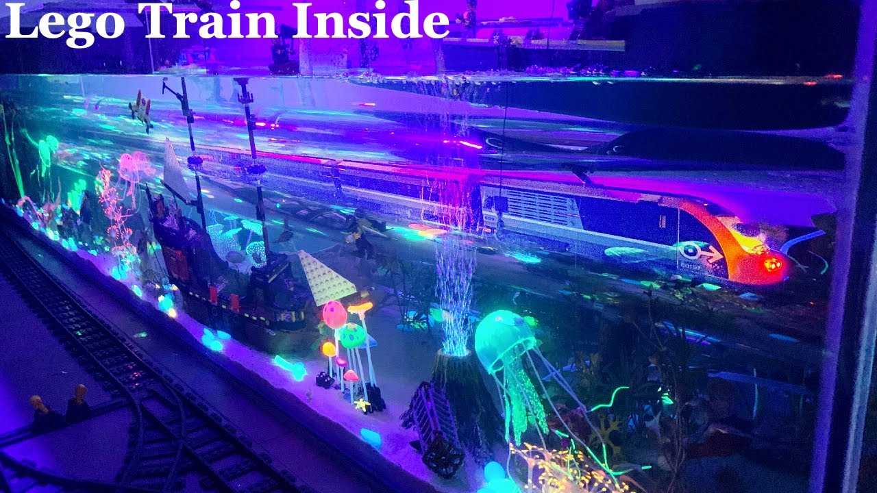 Lego train inside glow in the dark Aquarium tank - YouTube