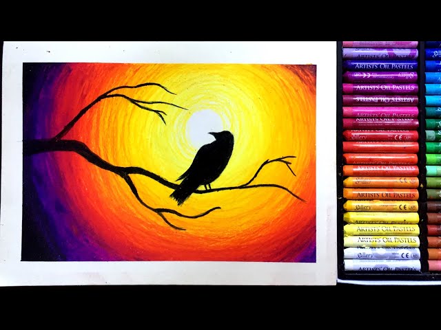 Oil Pastel Drawing/Beautiful Silhouette of Bird/Step by step /Kobz ART 