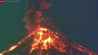 Jan 25, 2026 Camera Shakes From Loud Eruption & Shockwave From Fuego Volcano Eruption In Guatemala