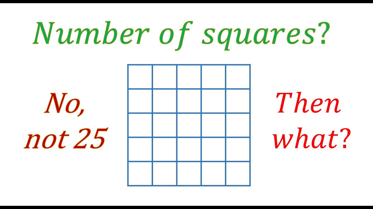 Count the number of squares in a 5 x 5 grid. General formula - YouTube