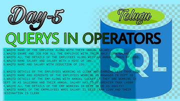 SQL [ Queries in Operators ] Day-5 Telugu #fullstack #database #sql  #persistence  #bsktrending