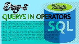 SQL [ Queries in Operators ] Day-5 Telugu #fullstack #database #sql  #persistence  #bsktrending