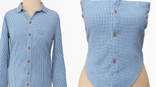 : ITurned My Grandpa's Old Shirt into a Trendy DIY Top| Upcycle Transformation Thatll Blow Your Mind