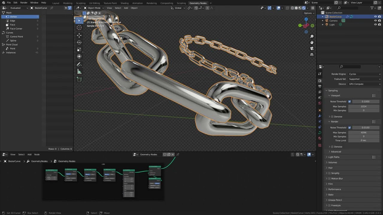 Making a simple procedural chain with Geometry Nodes in Blender 3.0