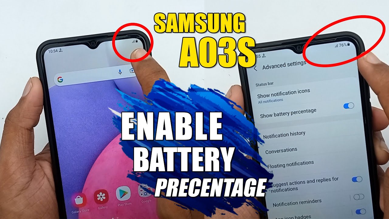 How To Enable Battery Percentage Samsung Galaxy A03s YouTube