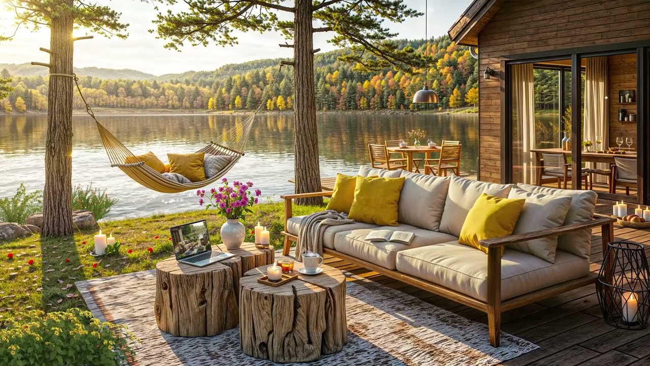 Spring Morning Jazz in Lakeside ☀ Outdoor Cafe Ambience ~ Relaxing Jazz Music for Stress Relief